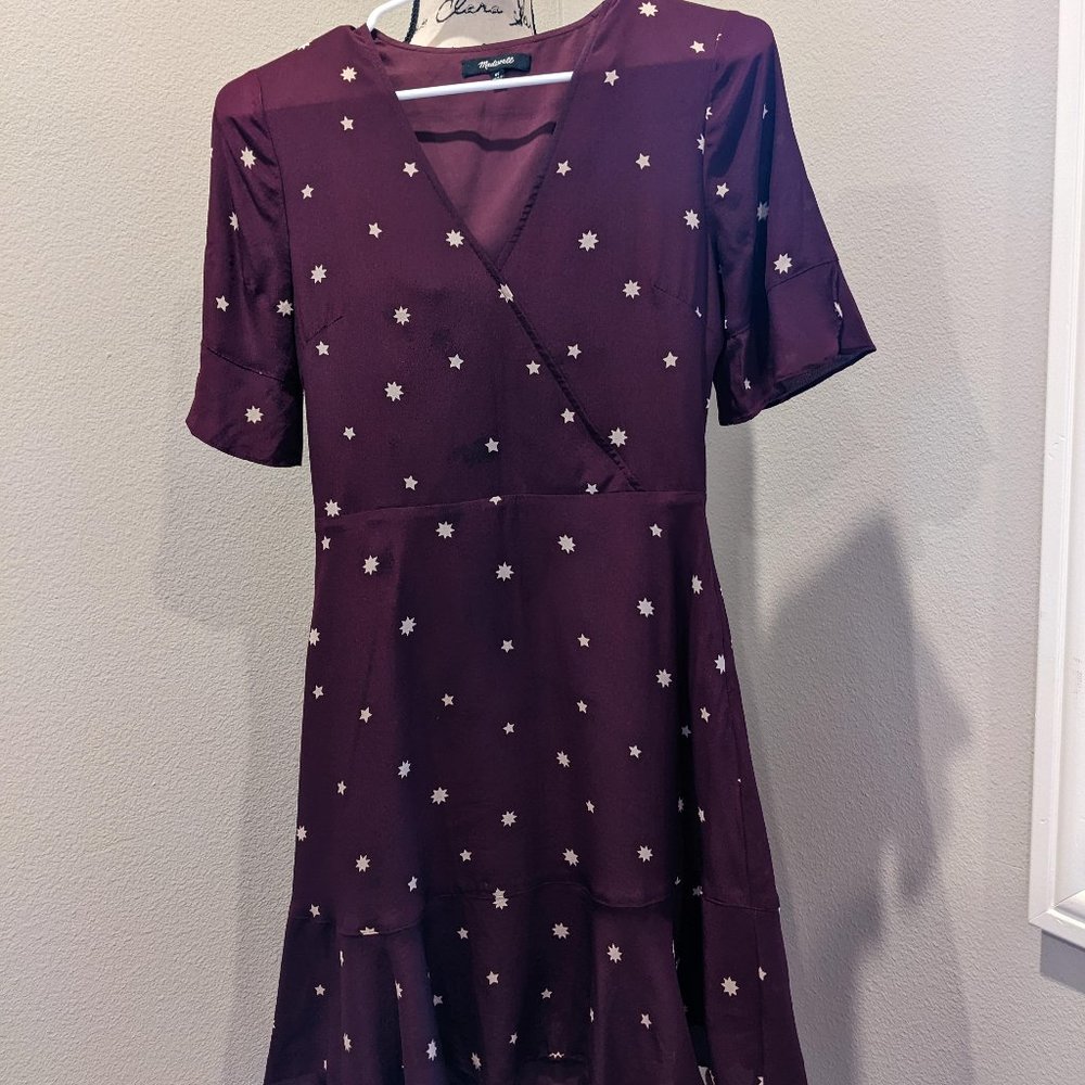 Madewell purple star 100% silk flowy dress - Picture 2 of 7